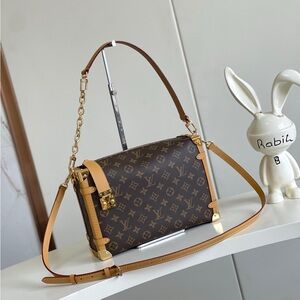 Louis Vuitton Monogram Canvas Brown Shoulder Trunk Bag with Tan Trim